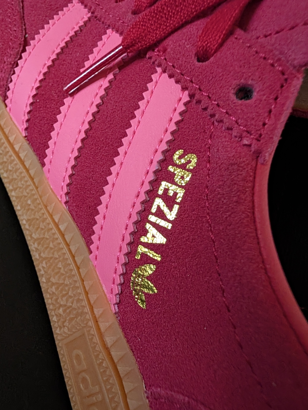 adidas Spezial Women's Suede Sneaker in Fuchsia and Light Pink Sz7